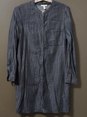 Eileen Fisher Black Long Sleeve Button Down Chambray Dress SMALL